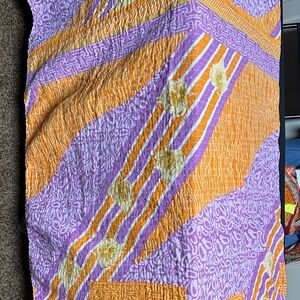 Vibrant Purple and Orange Kantha Twin Quilt K-11